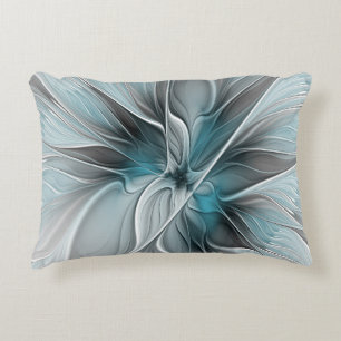 Cojín Decorativo Fractal floral moderno abstracto flor azul gris