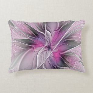 Cojín Decorativo Fractal Floral Moderno Abstracto Flor Rosa Gris