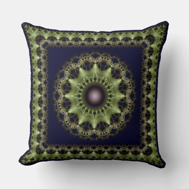 Cojín Decorativo Fractal verde brillante mandala enmarcada (Anverso)