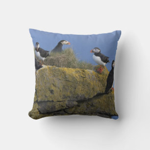 Cojín Decorativo Frailecillos atlánticos (Fratercula arctica) en ac