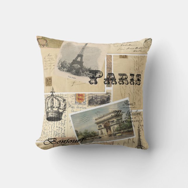 Cojín decorativo francés de la postal (Anverso)