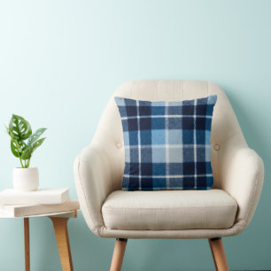 Cojín Decorativo Franela a Cuadros Azul Blanco Acogedor