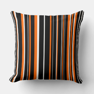 Cojín Decorativo Frania de código de barras negra, naranja y blanca