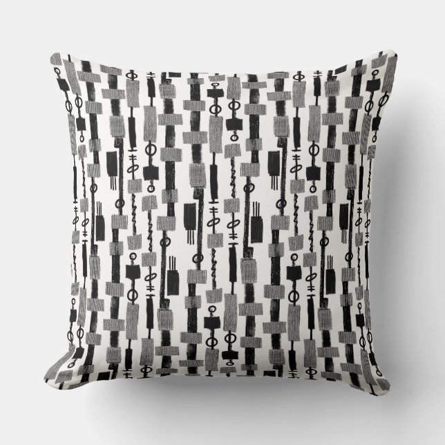 Cojín Decorativo Franja abstracta - negro sobre blanco (Anverso)