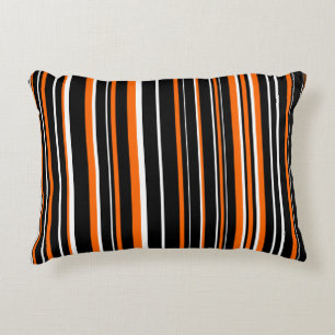 Cojín Decorativo Franja de código de barras negro, naranja y blanco