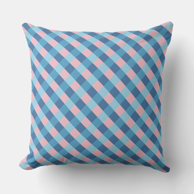 Cojín Decorativo franja diagonal rosa y azul (Anverso)