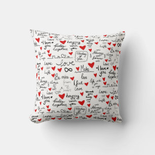 Cojín Decorativo Frases de amor, corazones de garabatos, patrones d