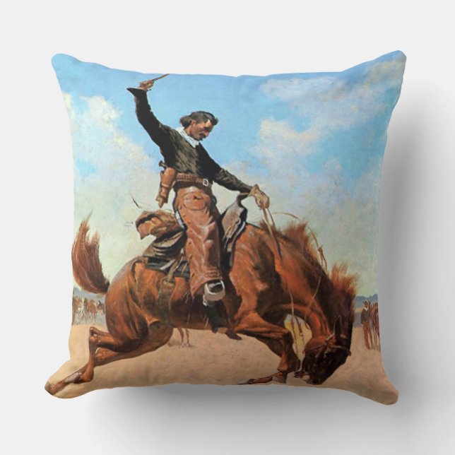 Cojín Decorativo Frederic Remington Western Art "Bronco Buster" (Anverso)