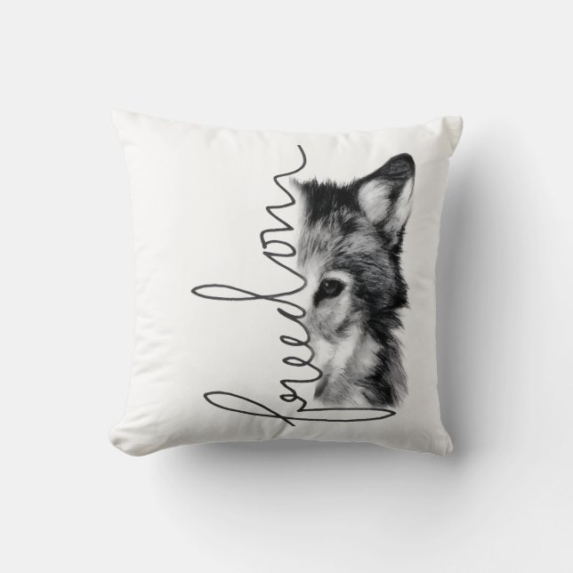 Cojín Decorativo Freedom Wolf Minimal Line Art - (Anverso)