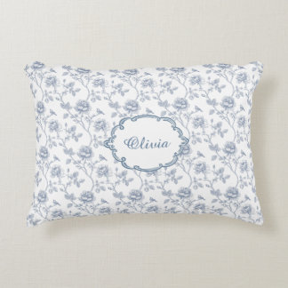 Cojín Decorativo French Blue Toile Chinoiserie Floral Girls Name