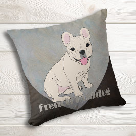 Cojín Decorativo French Bulldog Café Marrón Azul Hielo Grunge