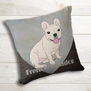 Cojín Decorativo French Bulldog Café Marrón Azul Hielo Grunge