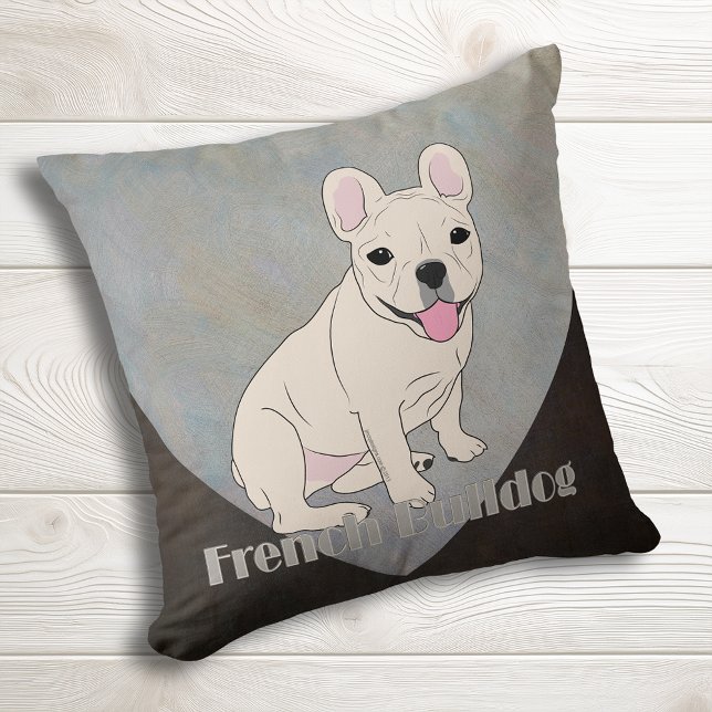 Cojín Decorativo French Bulldog Café Marrón Azul Hielo Grunge (French Bulldog Coffee Brown Blue Ice Grunge Throw Pillow for Frenchie lovers)