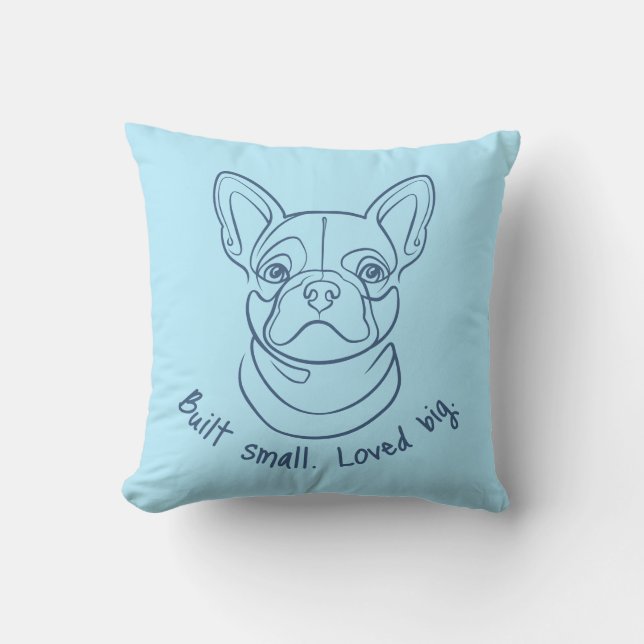 Cojín Decorativo French Bulldog Line Art. Built Small. Loved Big. (Anverso)