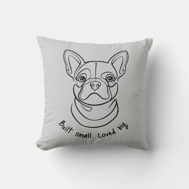 Cojín Decorativo French Bulldog Line Art. Built Small. Loved Big. (Anverso)