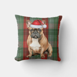 Cojín Decorativo French Bulldog Red Green Holiday Plaid Christmas