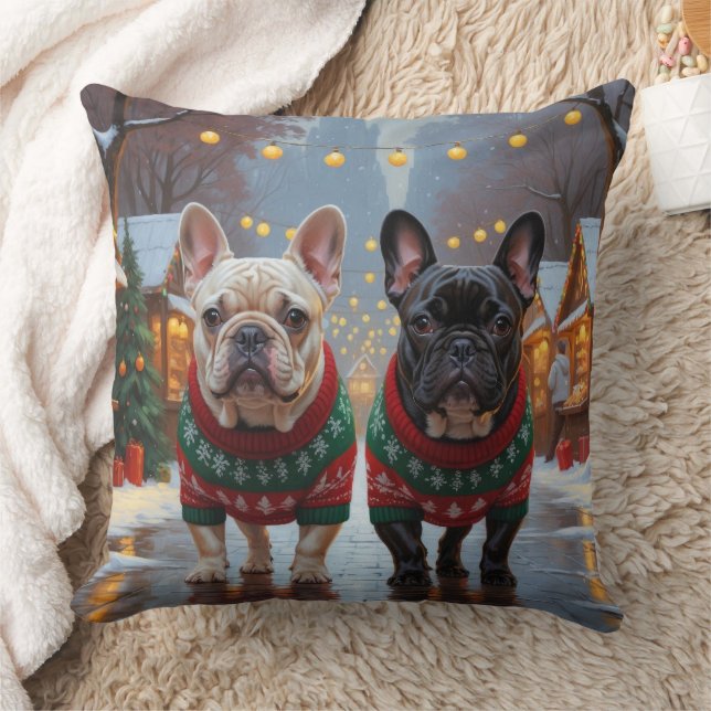 Cojín Decorativo French Bulldogs Christmas Snow Holiday (Manta)