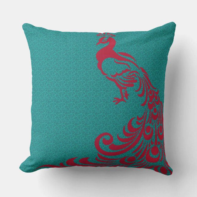 Cojín Decorativo French-Country-Red_Peacocks-Outdoor-Indoor (Anverso)