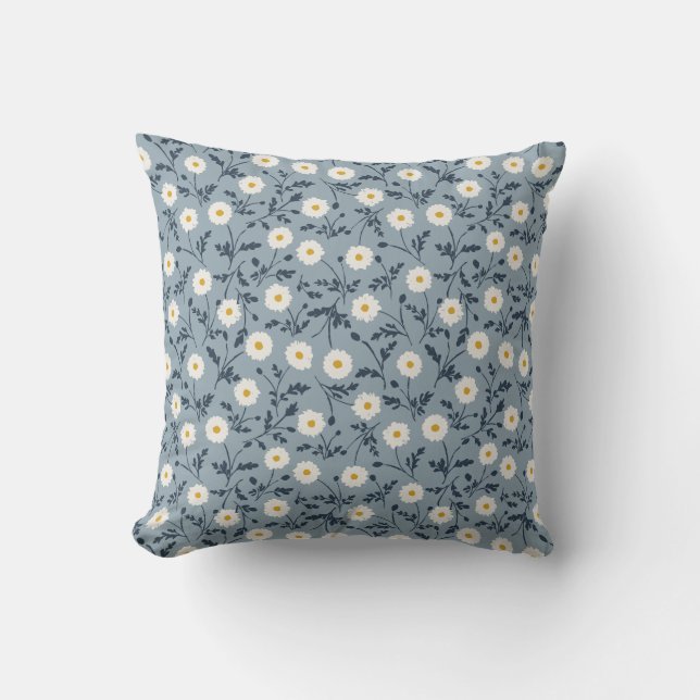 Cojín Decorativo French Navy Blue Modern Farmhouse Daisy Pattern (Anverso)