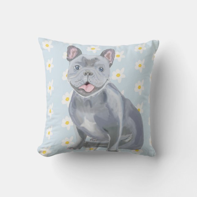 Cojín Decorativo Frenchie gris azul (Anverso)
