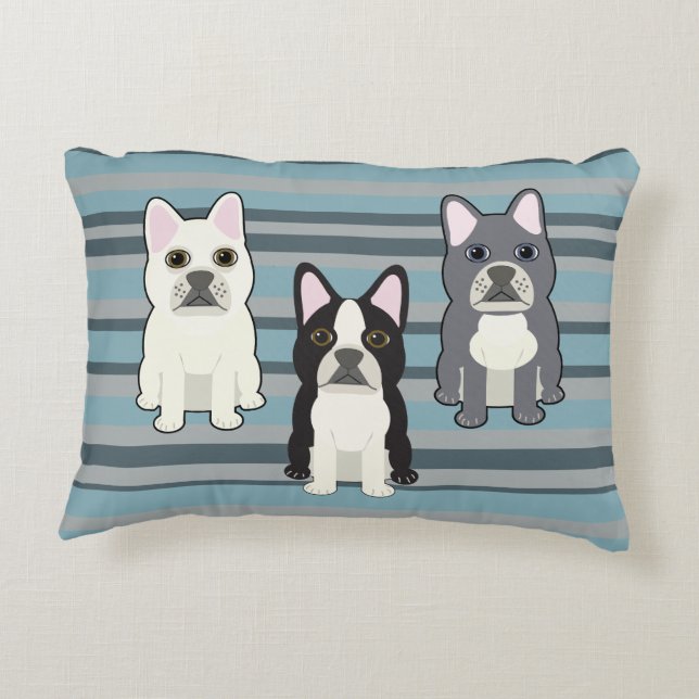 Cojín Decorativo Frenchies a Rayas Azules (Reverso)
