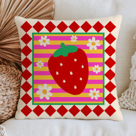 Cojín Decorativo Fresa con Estética de Dopamina de Margaritas Blanc