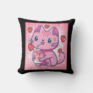Cojín Decorativo Fresa Sacudir Gato de fresa Kawaii Neko G