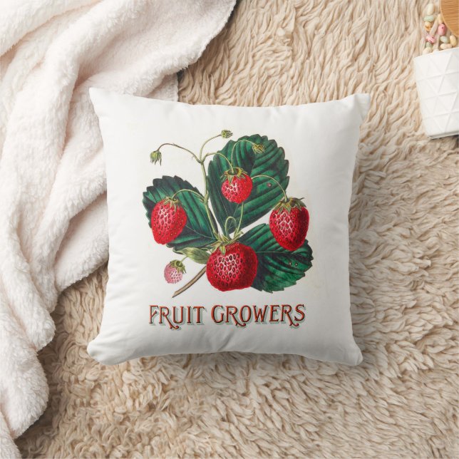Cojín Decorativo Fresas de época con hojas cultivadoras de frutas (Manta)