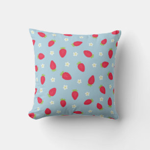 Cojín Decorativo Fresas de Verano (gran escala) Azul