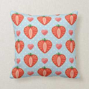 Cojín Decorativo Fresas del corazón con los lunares y los corazones