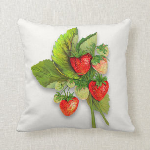 Cojín Decorativo Fresas, dibujo botánico vintage realista