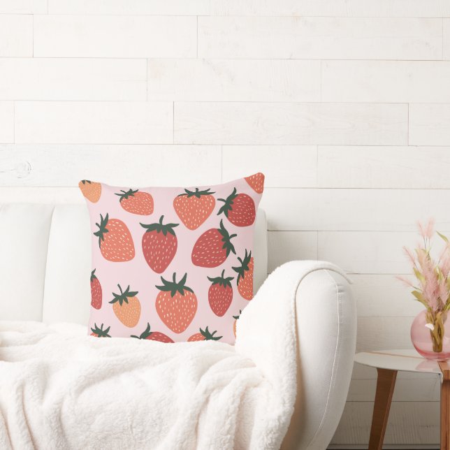 Cojín Decorativo Fresas frescas de granja en rosado (Sofá)