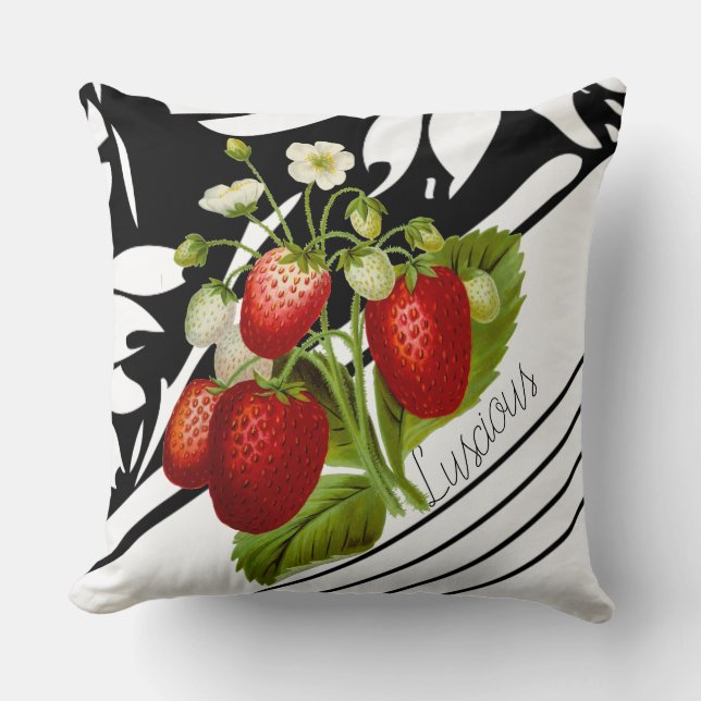 Cojín Decorativo Fresas lúcidas en gráfico blanco y negro (Anverso)