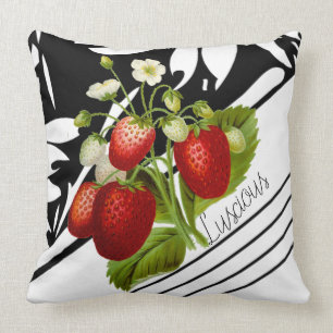 Cojín Decorativo Fresas lúcidas en gráfico blanco y negro
