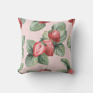 Cojín Decorativo Fresas maduras para el verano: rosa acuarela