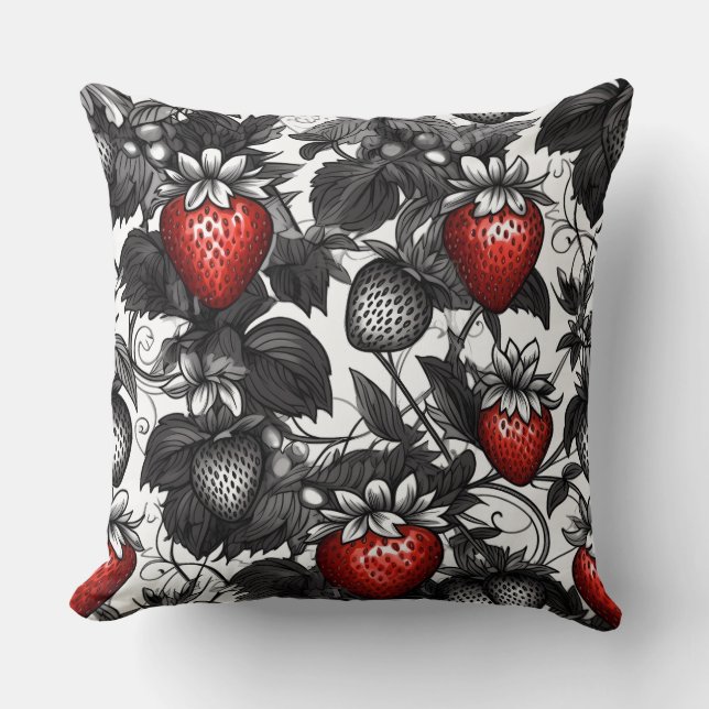 Cojín Decorativo Fresas negras, blancas y rojas por todas partes (Anverso)