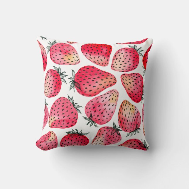 Cojín Decorativo Fresas pintadas con acuarela y marea negra (Anverso)