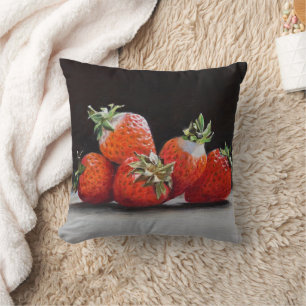 Cojín Decorativo Fresas Realistas Pintura al Óleo de Naturaleza Mue