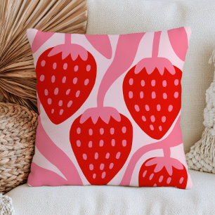 Cojín Decorativo Fresas Rojas Arte de Frutas Eclectic Pastel Rosa