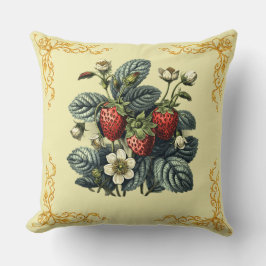 Cojín Decorativo Fresas Rojas y Patrón de Verdor Floral Blanco