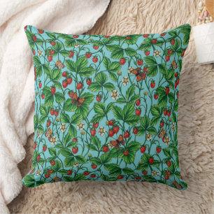 Cojín Decorativo Fresas silvestres en azul piscina