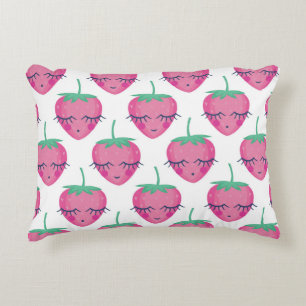 Cojín Decorativo Fresas sonrientes para dormir, lindo patrón.
