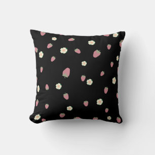 Cojín Decorativo Fresas y flores Patrón negro