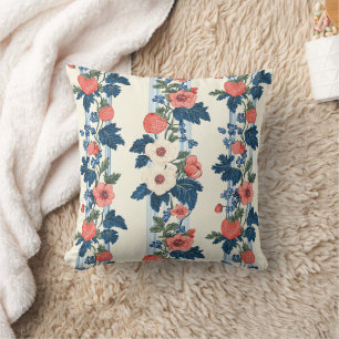 Cojín Decorativo Fresas y hojas azules vintage patrón floral