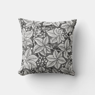 Cojín Decorativo Fresas y hojas de estilo Art Nouveau, gris y blanc