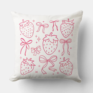 Cojín Decorativo Fresas y lazos de color rosa neón Diseño Kawaii