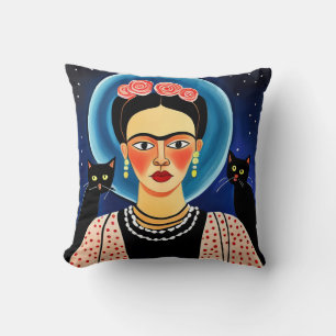 Cojín Decorativo Frida de Halloween y gatos negros