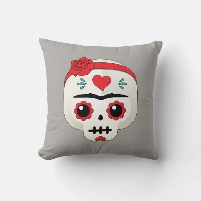 Cojín Decorativo Frida Kahlo el | FridaMoji - cráneo del azúcar (Anverso)