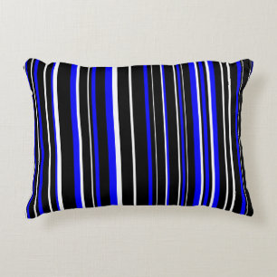 Cojín Decorativo Frisas de código de barras negras, azules y blanca