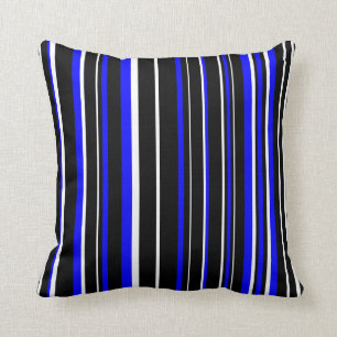 Cojín Decorativo Frisas de código de barras negras, azules y blanca